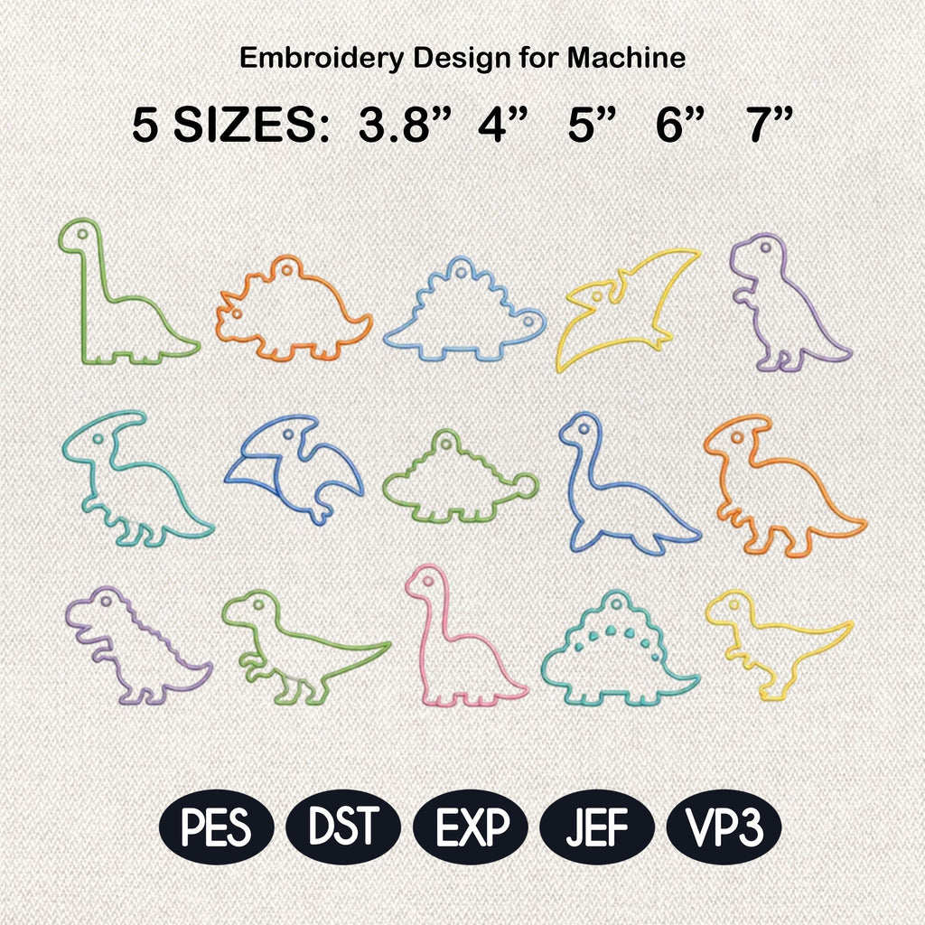 Dinosaur ITH Bag Tag Embroidery Bundle, Kids Dino Keychain Machine Embroidery File, Boy Backpack Tag, 5 Sizes, Digital Instant Download