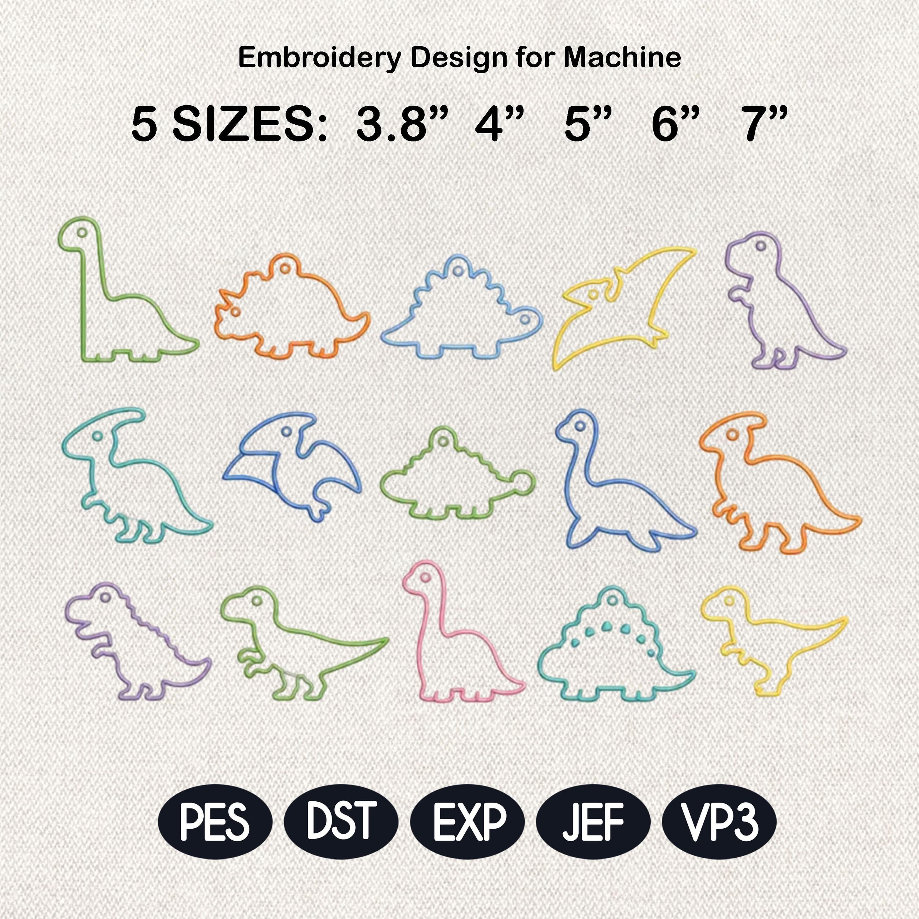 Dinosaur ITH Bag Tag Embroidery Bundle, Kids Dino Keychain Machine Embroidery File, Boy Backpack Tag, 5 Sizes, Digital Instant Download