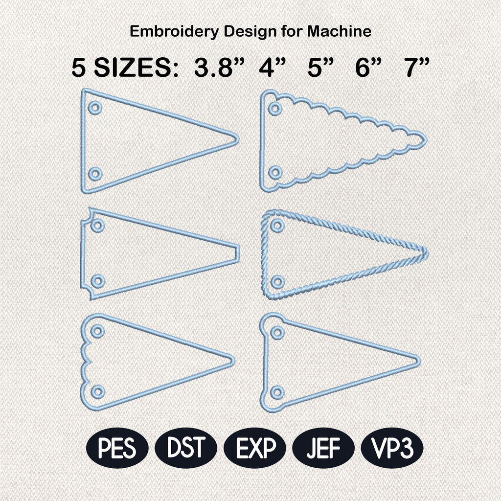 ITH Pennant Tag Applique Bundle, Blank Banner Keychain Embroidery Design, Backpack Bag Charm File, 5 Sizes, Digital Instant Download