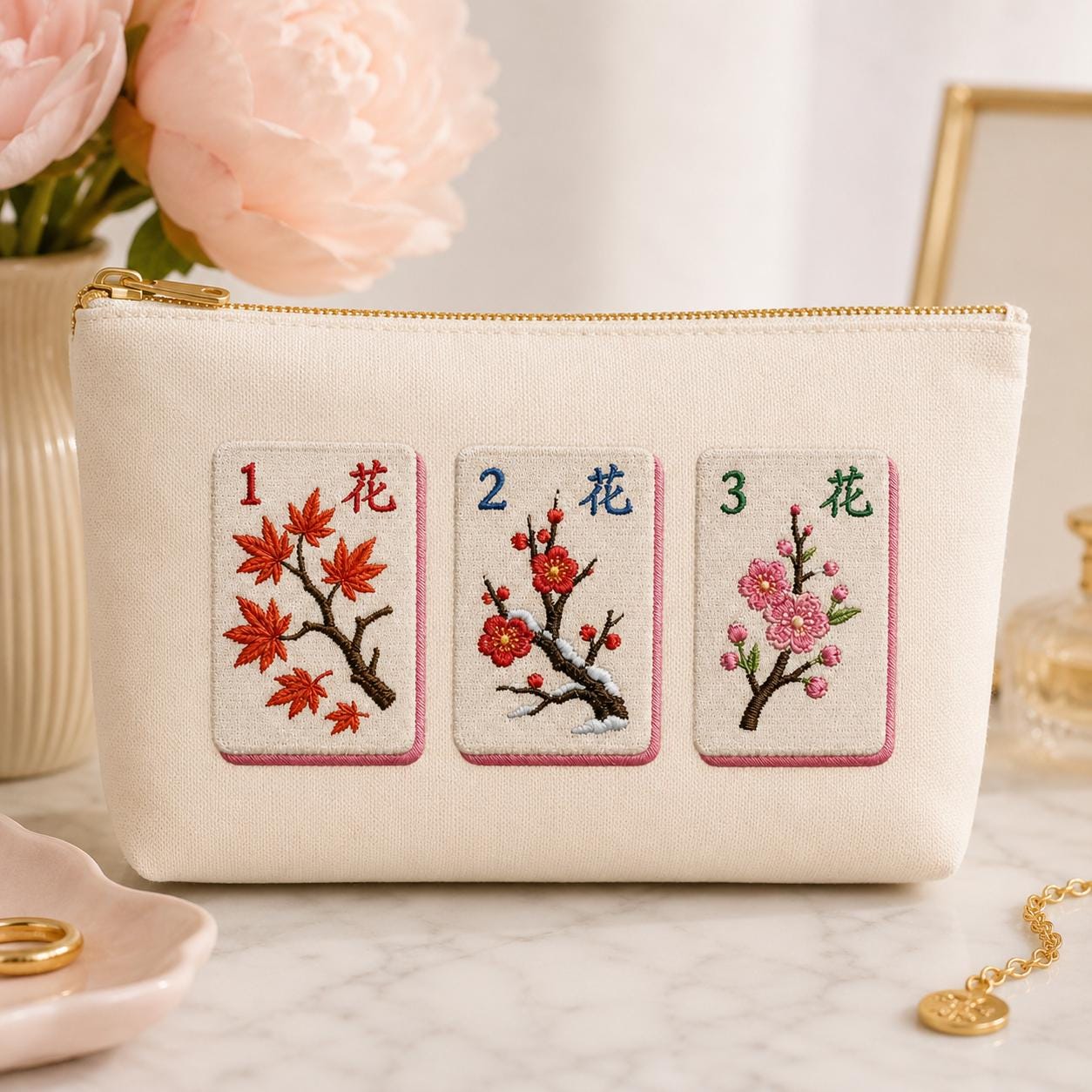 Mahjong Flower Tiles Embroidery Design Bundle, Floral Mahjong Machine Embroidery, Cocktail Napkin Stitch Design, 5 sizes, Digital Download - image 7