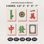 Mahjong Symbols Embroidery Design Bundle, Bam Dot Crack Tile Machine File, Cocktail Napkin Towel Stitch Design, 5 sizes, Digital Download
