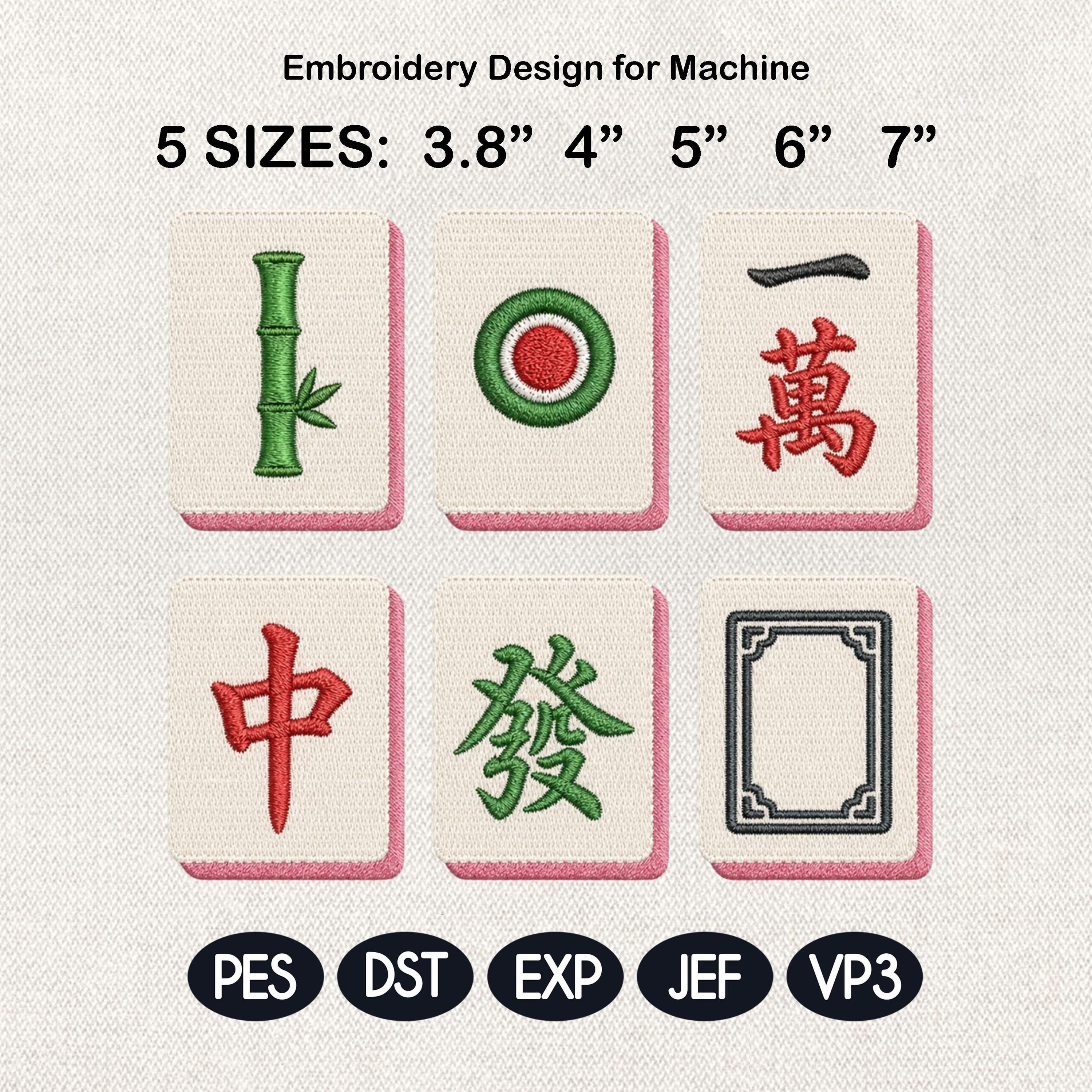 Mahjong Symbols Embroidery Design Bundle, Bam Dot Crack Tile Machine File, Cocktail Napkin Towel Stitch Design, 5 sizes, Digital Download