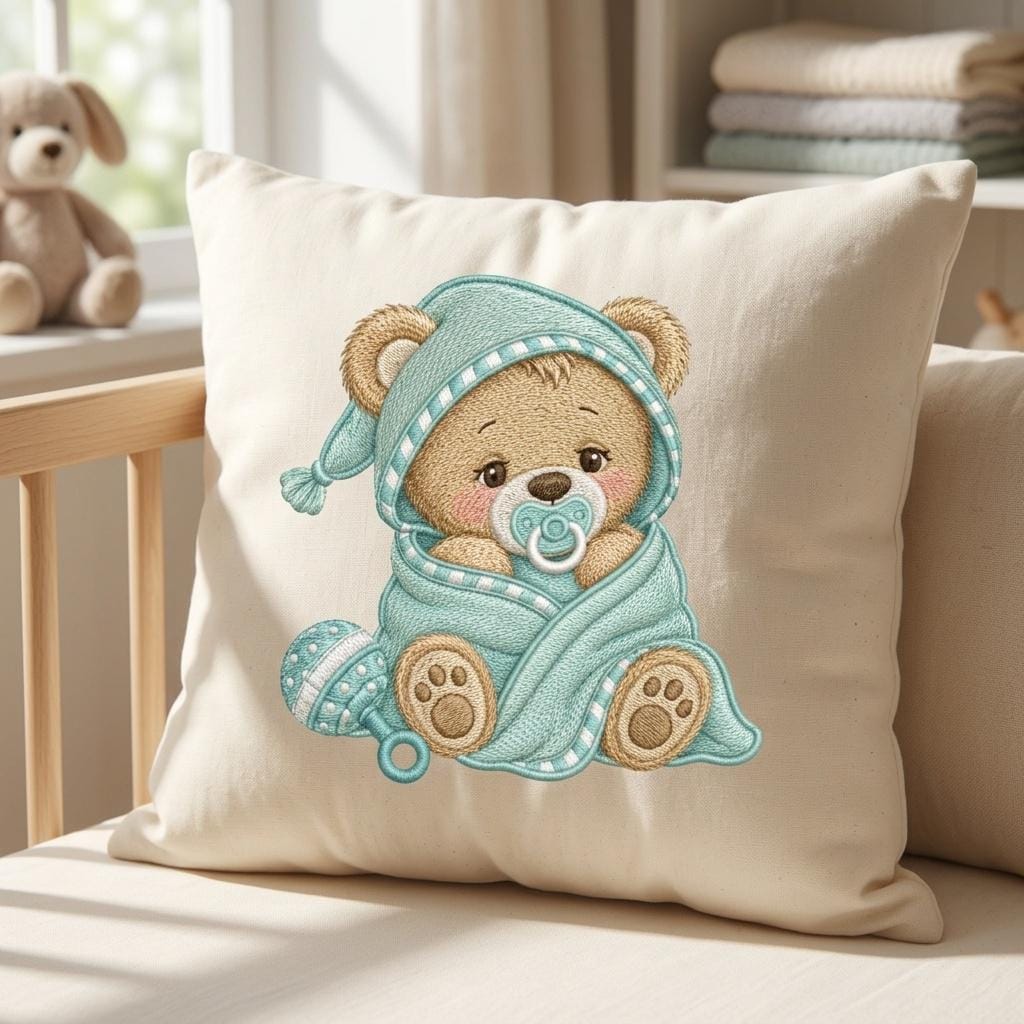 Baby Bear Swaddle Embroidery Design, Newborn Teddy Machine Embroidery File, Nursery Blanket Pattern, 5 sizes, Digital Download - image 5