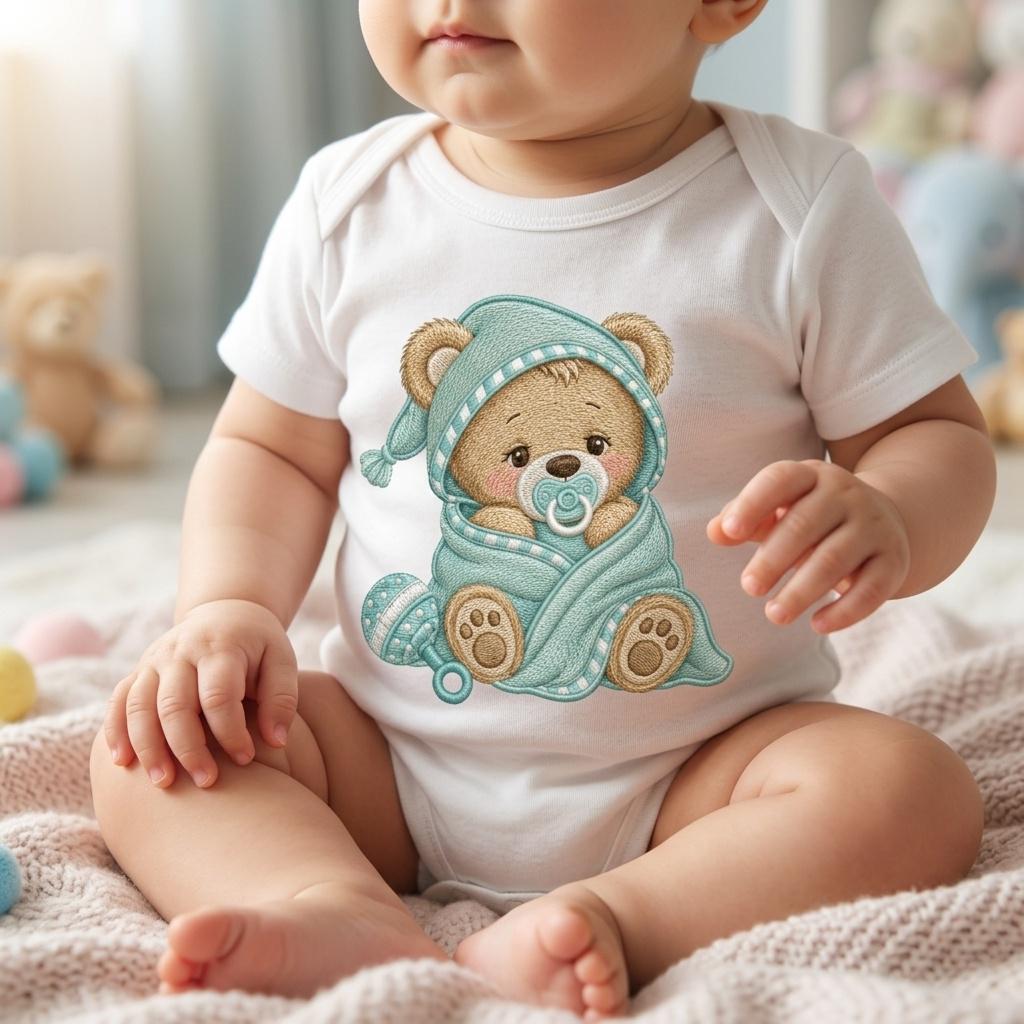 Baby Bear Swaddle Embroidery Design, Newborn Teddy Machine Embroidery File, Nursery Blanket Pattern, 5 sizes, Digital Download - image 3