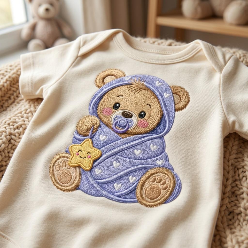 Teddy Bear Moon Blanket Embroidery Design, Baby Bear Machine Embroidery File, Nursery Stitch Pattern, 5 sizes, Digital Download - image 3
