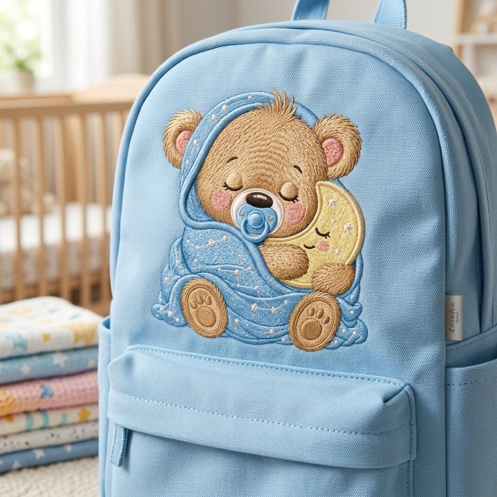 Sleeping Baby Bear Embroidery Design, Teddy Bear Moon Machine Embroidery File, Nursery Blanket Pattern, 5 sizes, Digital Download - image 6