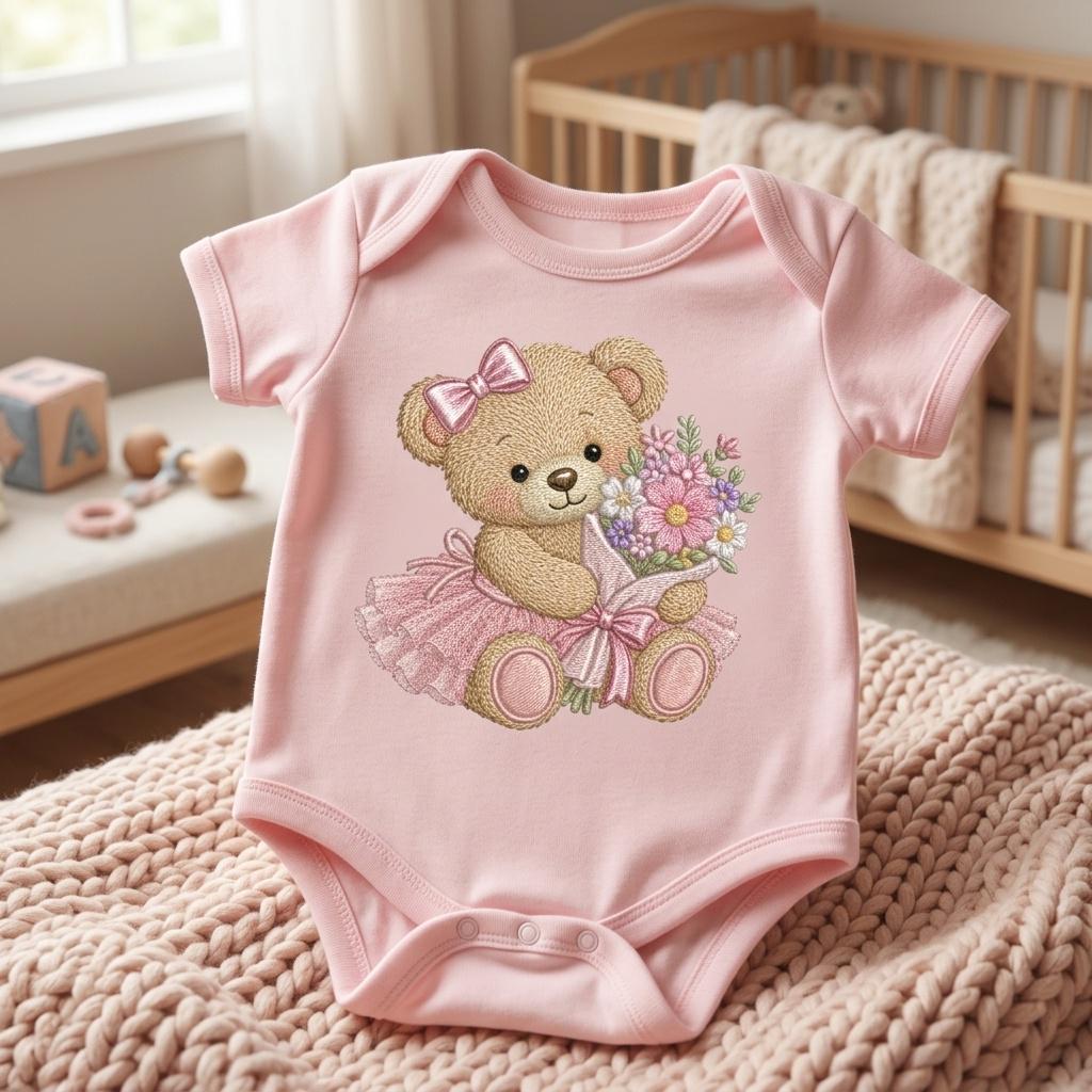 Teddy Bear Flower Bouquet Embroidery Design, Cute Pink Baby Girl Machine Embroidery File, Nursery Pattern, 5 sizes, Digital Download - image 5