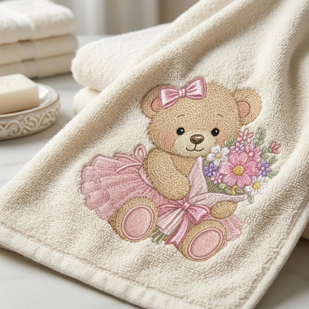 Teddy Bear Flower Bouquet Embroidery Design, Cute Pink Baby Girl Machine Embroidery File, Nursery Pattern, 5 sizes, Digital Download - image 6