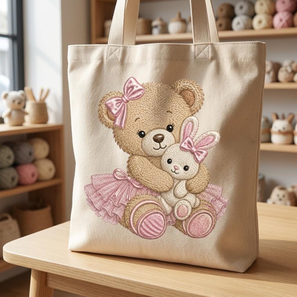Teddy Bear Bunny Hug Embroidery Design, Cute Baby Girl Machine Embroidery File, Nursery Bear Pattern, 5 sizes, Digital Download - image 6