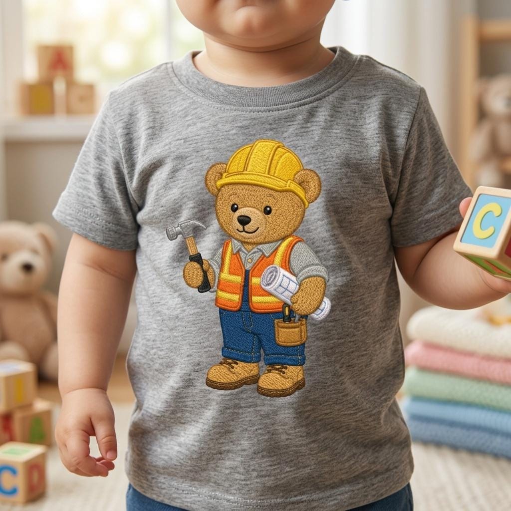Construction Teddy Bear Embroidery Design, Builder Bear Machine File, Career Costume Nursery Pattern, 5 sizes, Digital Download - image 3