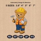 Construction Teddy Bear Embroidery Design, Builder Bear Machine File, Career Costume Nursery Pattern, 5 sizes, Digital Download