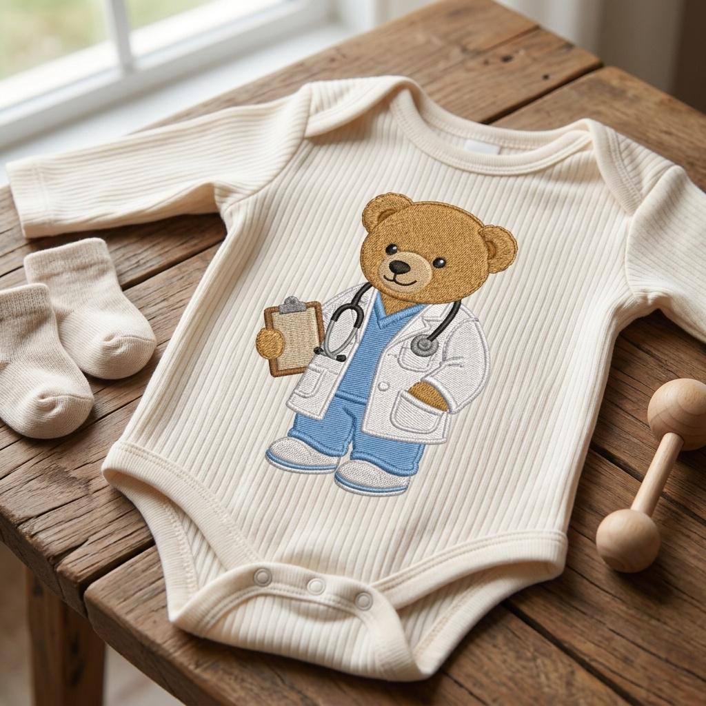 Doctor Teddy Bear Embroidery Design, Medical Coat Bear Machine File, Healthcare Job Pattern, 5 sizes, Digital Download - image 4