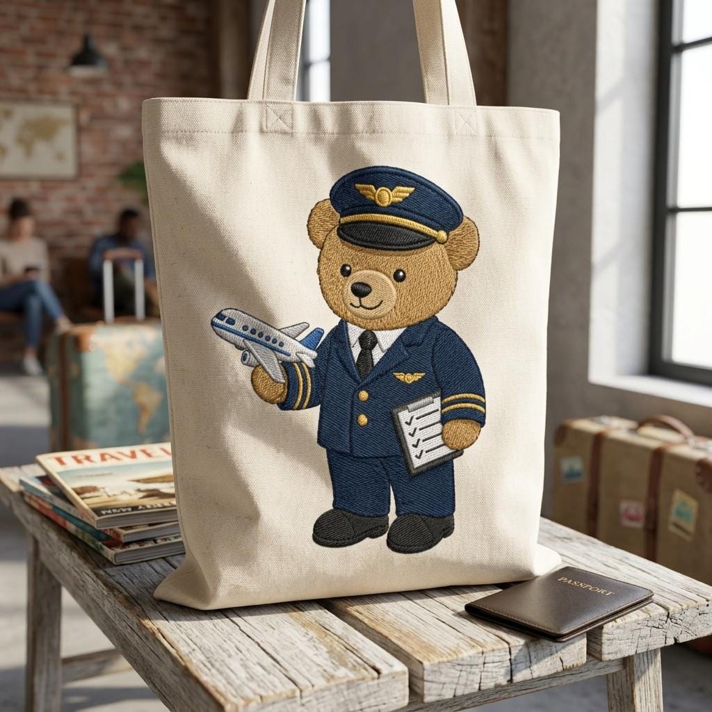 Pilot Teddy Bear Embroidery Design, Airplane Bear Machine File, Aviation Career Nursery Pattern, 5 sizes, Digital Download - image 7