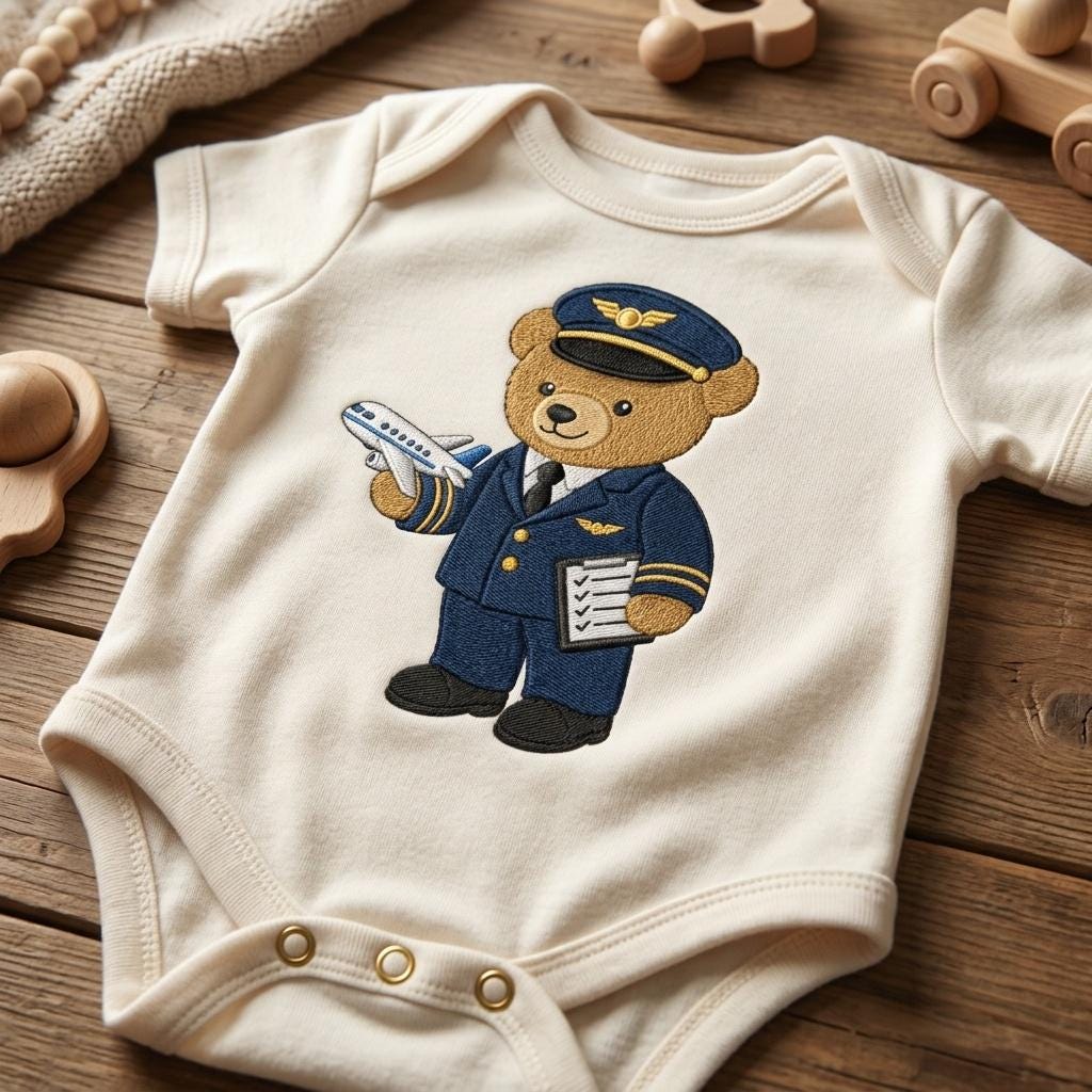 Pilot Teddy Bear Embroidery Design, Airplane Bear Machine File, Aviation Career Nursery Pattern, 5 sizes, Digital Download - image 4