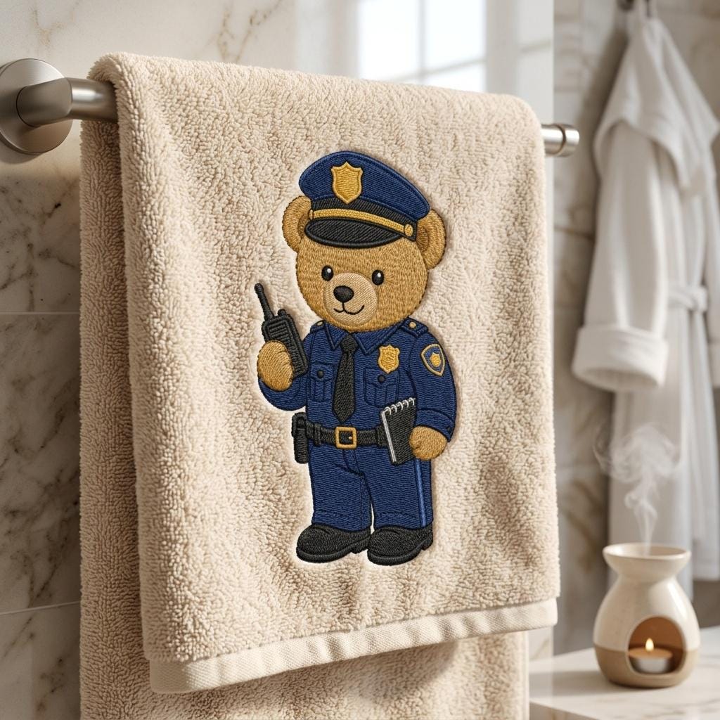 Police Teddy Bear Embroidery Design, Officer Bear Machine File, First Responder Career Pattern, 5 sizes, Digital Download - image 4