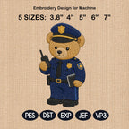 Police Teddy Bear Embroidery Design, Officer Bear Machine File, First Responder Career Pattern, 5 sizes, Digital Download