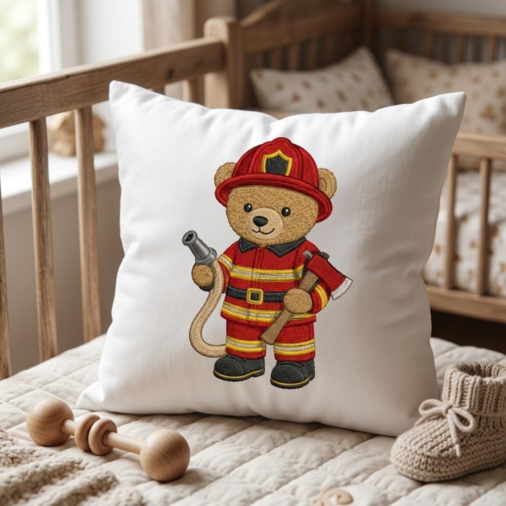 Firefighter Teddy Bear Embroidery Design, Fireman Bear Machine File, First Responder Pattern, 5 sizes, Digital Download - image 6