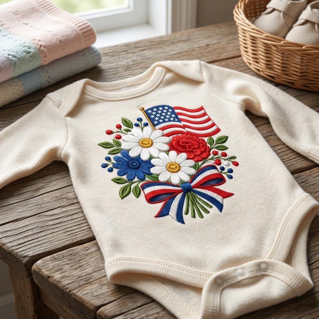Patriotic Daisy Bouquet Embroidery Design, USA Flag Flower Machine File, 4th of July Pattern, 5 sizes, Digital Download - image 3