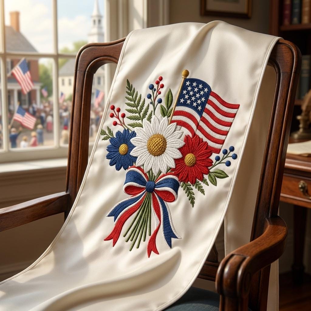 American Flag Floral Bouquet Embroidery Design, Patriotic Flower Bow Machine File, Summer Pattern, 5 sizes, Digital Download - image 7