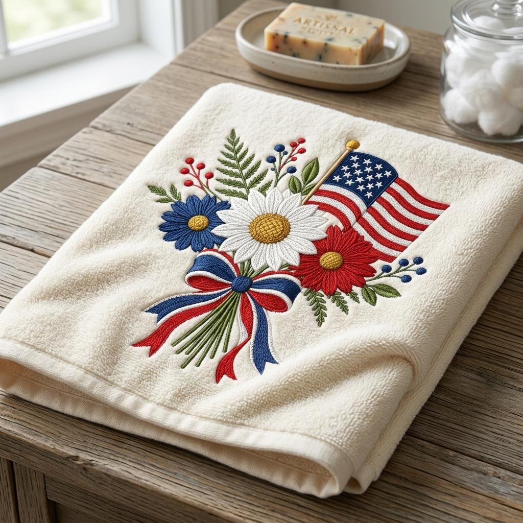 American Flag Floral Bouquet Embroidery Design, Patriotic Flower Bow Machine File, Summer Pattern, 5 sizes, Digital Download - image 5