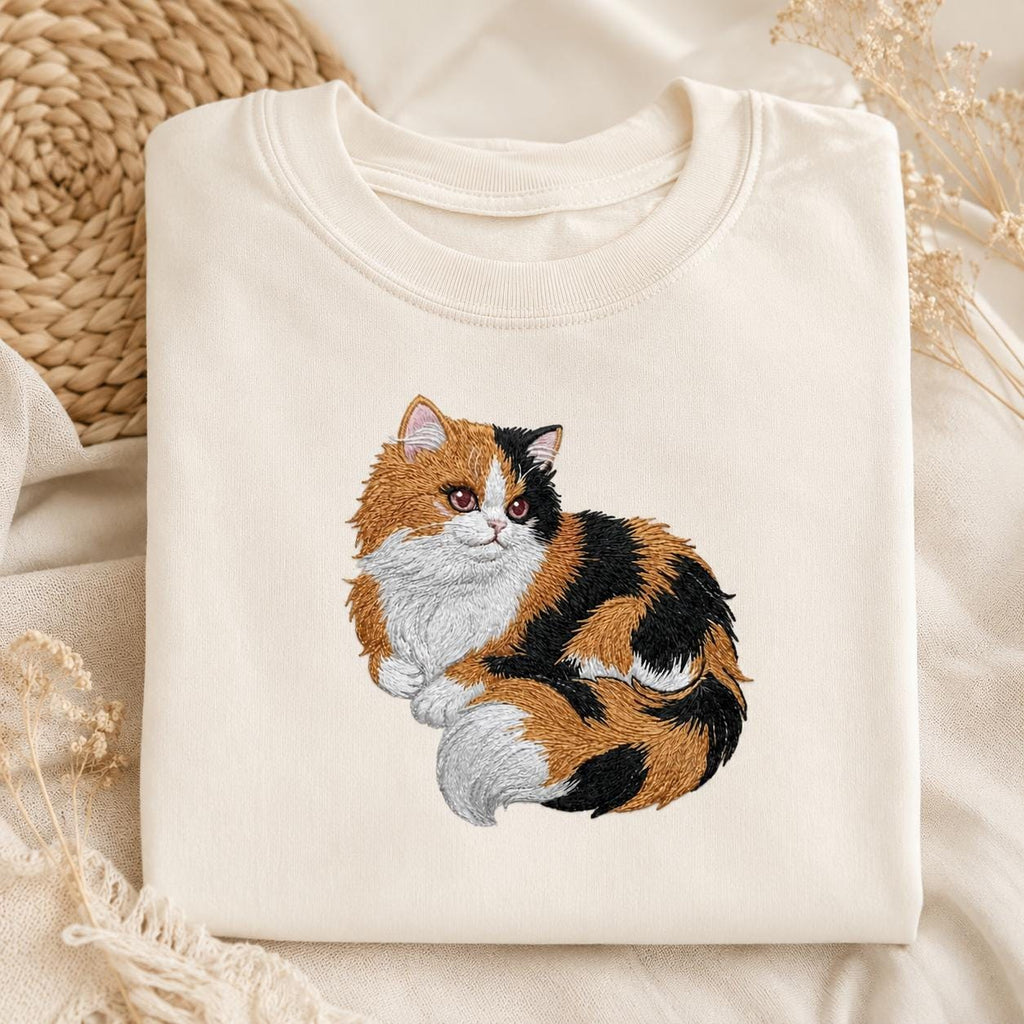Calico Cat Embroidery Design, Realistic Long Hair Cat Machine Embroidery File, Pet Portrait Pattern, 5 sizes, Digital Download - image 3