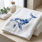 Whale Embroidery Design – Blue Chinoiserie Ocean Art, Coastal Sea Life, Decorative Whale File, 5 sizes, Digital Download - image 5