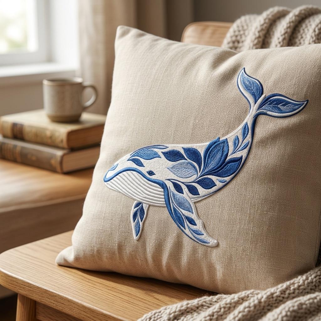 Whale Embroidery Design – Blue Chinoiserie Ocean Art, Coastal Sea Life, Decorative Whale File, 5 sizes, Digital Download - image 7