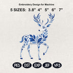 Chinoiserie Reindeer Embroidery File, Elegant Winter Deer Design, Woodland Animal Stitch, Holiday Pattern, 5 sizes, Digital Download