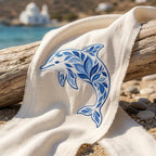Chinoiserie Dolphin Embroidery Design, Blue Ocean Dolphin, Decorative Sea Creature File, Nautical Coastal Stitch, 5 sizes, Digital Download - image 3
