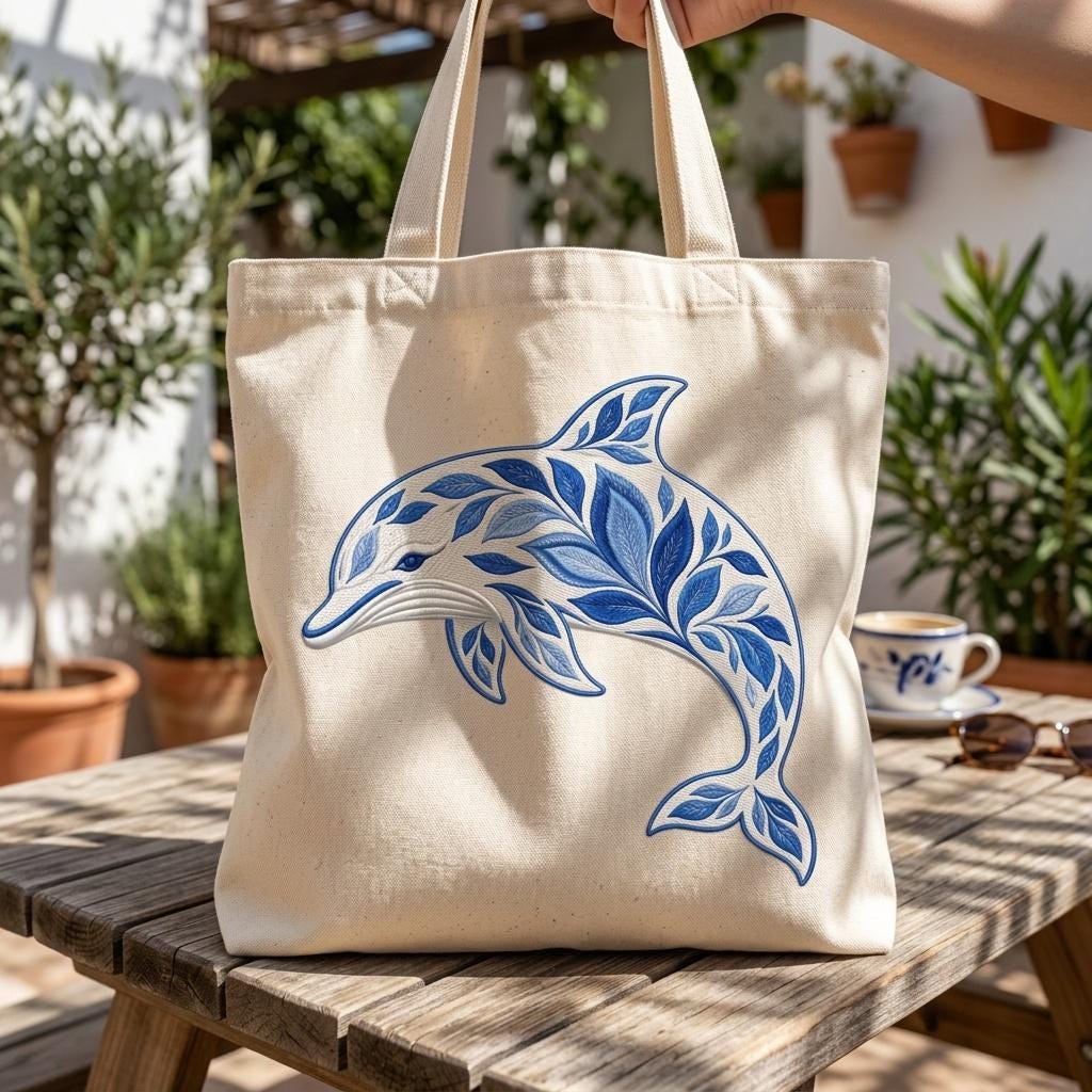 Chinoiserie Dolphin Embroidery Design, Blue Ocean Dolphin, Decorative Sea Creature File, Nautical Coastal Stitch, 5 sizes, Digital Download - image 7