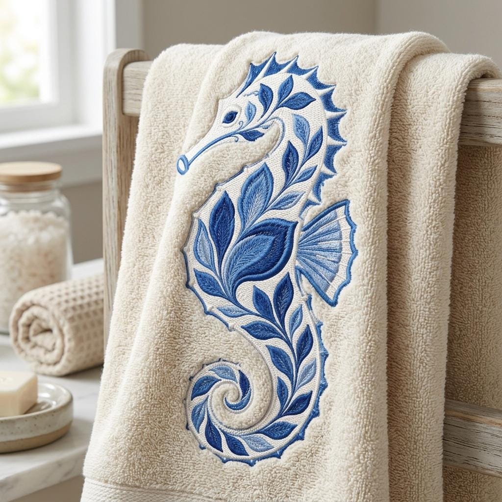 Chinoiserie Seahorse Embroidery File, Ornate Blue Seahorse Machine Embroidery, Coastal Ocean Decorative Stitch, 5 sizes, Digital Download - image 4