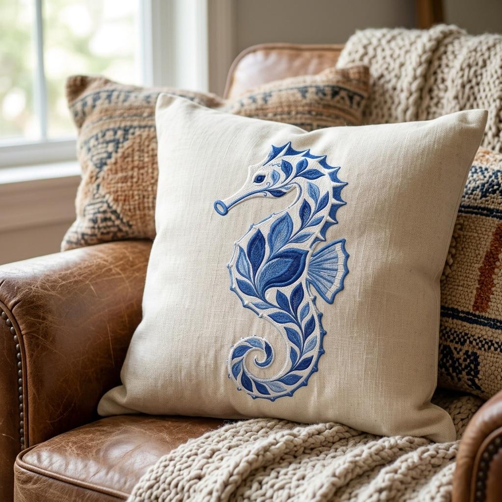 Chinoiserie Seahorse Embroidery File, Ornate Blue Seahorse Machine Embroidery, Coastal Ocean Decorative Stitch, 5 sizes, Digital Download - image 6