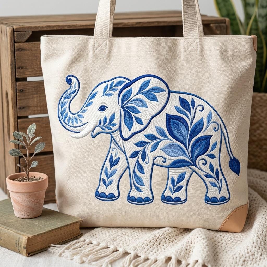 Chinoiserie Elephant Embroidery File, Ornate Blue Elephant Machine Embroidery, Jungle Animal Decorative Stitch, 5 sizes, Digital Download - image 5