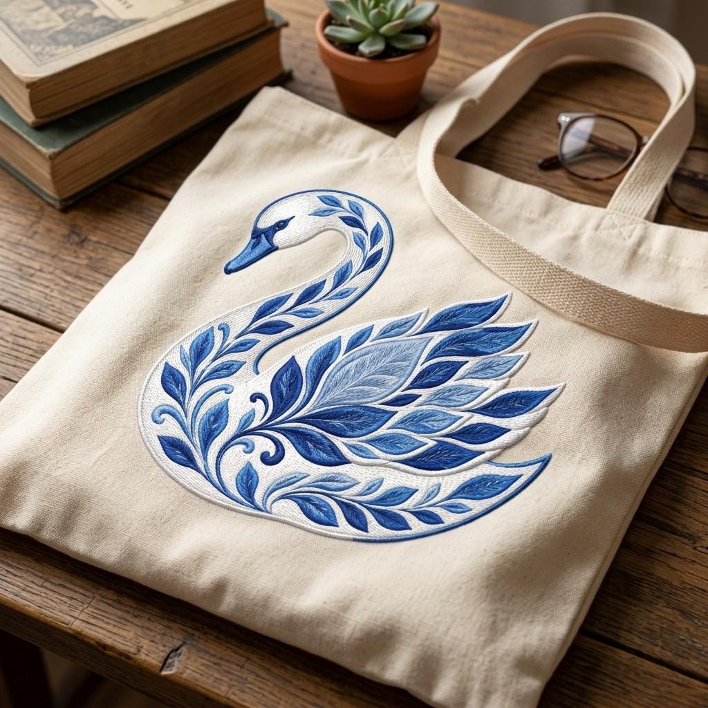 Chinoiserie Swan Embroidery File, Ornate Blue Swan Machine Embroidery, Elegant Decorative Bird Stitch, 5 sizes, Digital Download - image 6