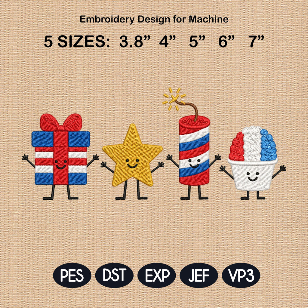 American Mini Icons Embroidery File, 4th Of July Patriotic Machine Embroidery, Independence Day USA Design, 5 sizes, Digital Download