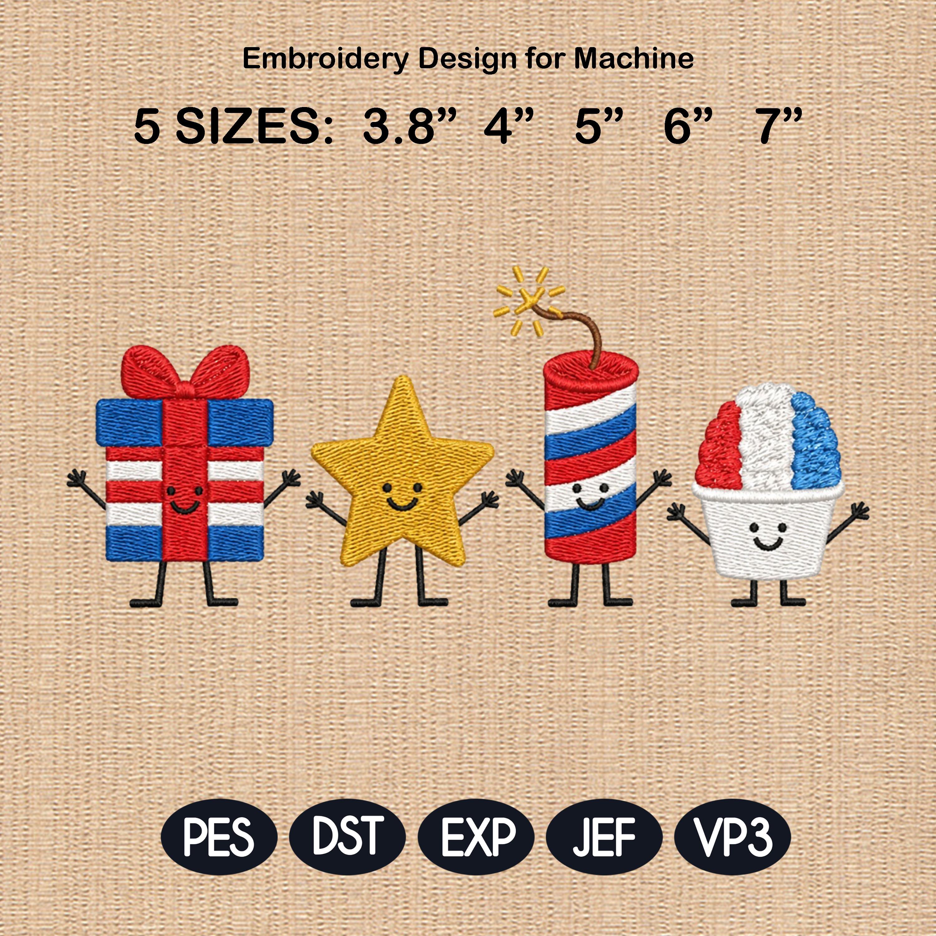 American Mini Icons Embroidery File, 4th Of July Patriotic Machine Embroidery, Independence Day USA Design, 5 sizes, Digital Download