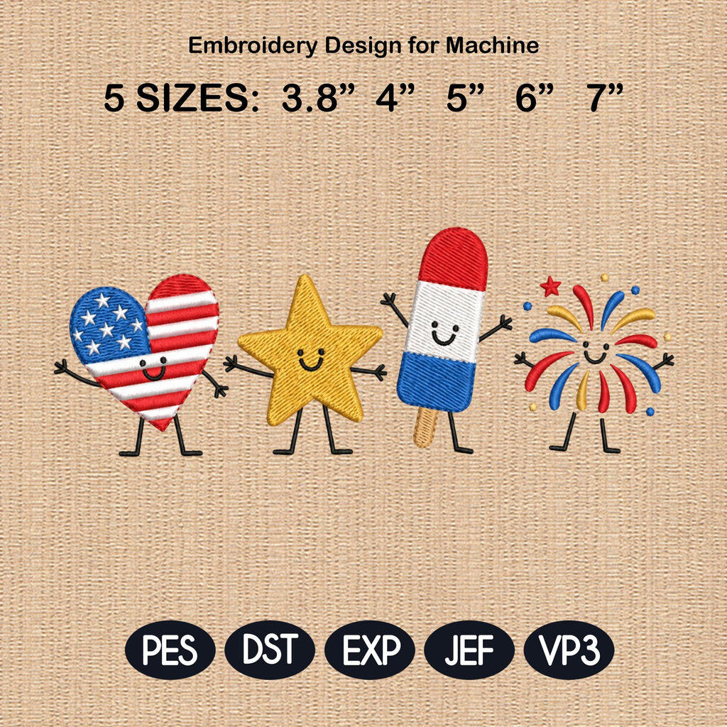 Patriotic 4th Of July Mini Icons Embroidery, USA Independence Day Machine Embroidery File, Mini Flag Embroidery, 5 sizes, Digital Download