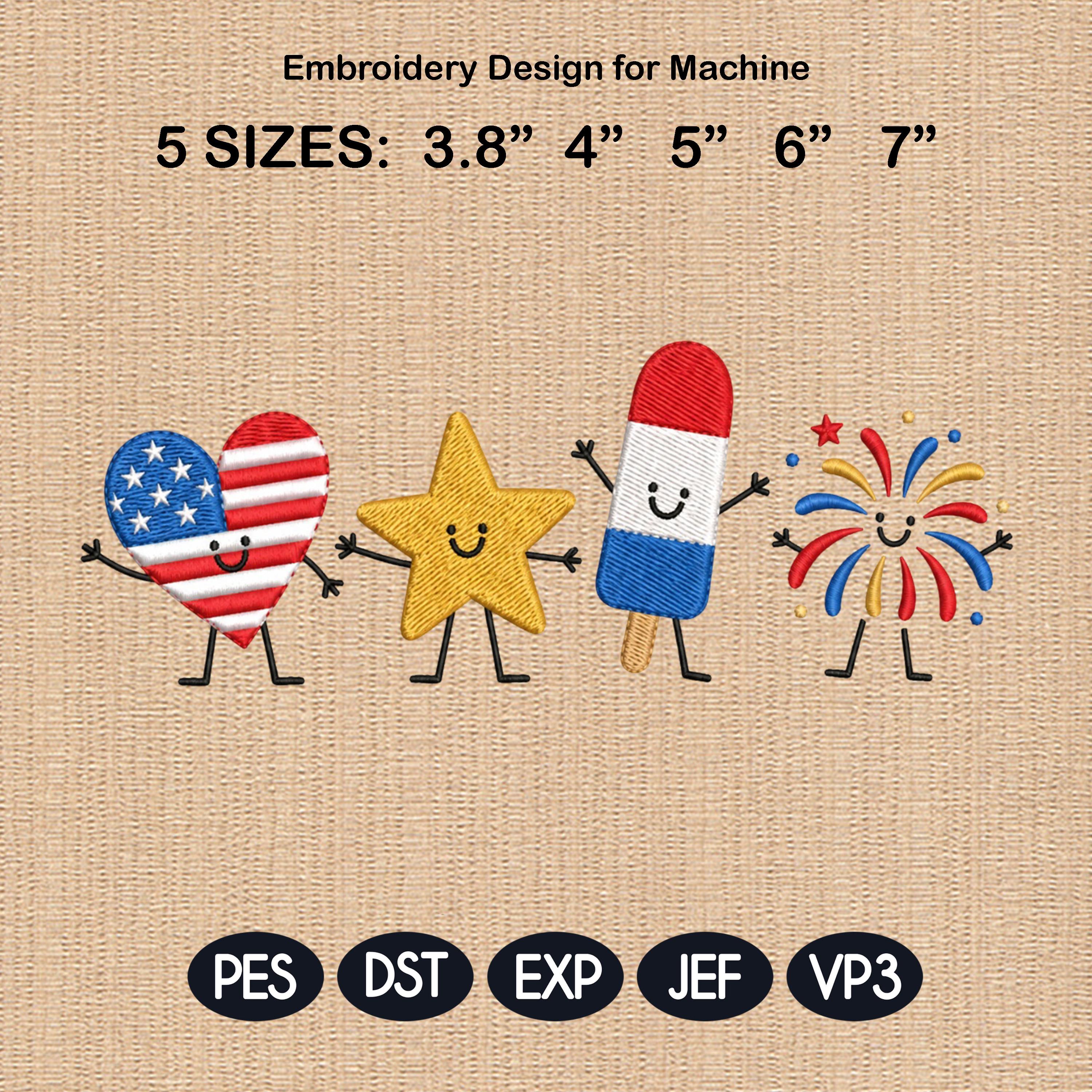 Patriotic 4th Of July Mini Icons Embroidery, USA Independence Day Machine Embroidery File, Mini Flag Embroidery, 5 sizes, Digital Download