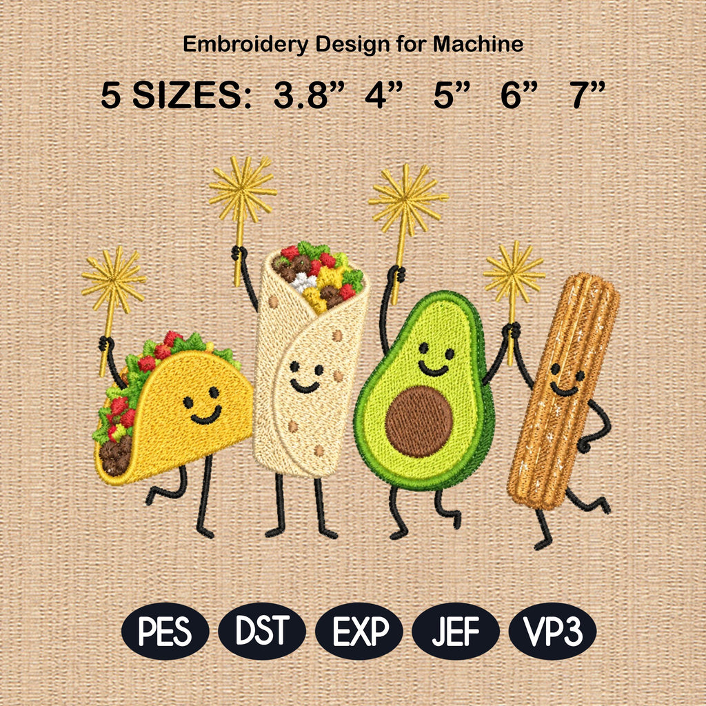 Funny Summer Food Embroidery, Taco Avocado Hotdog, Cute BBQ Machine Embroidery, Patriotic Summer Bundle, 5 sizes, Digital Download