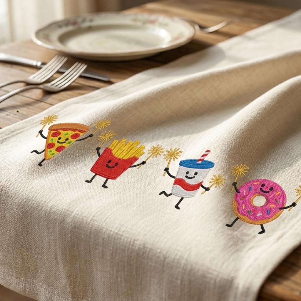 Summer Treat Embroidery Design, Pizza Fries Soda, Funny Cute Food, Patriotic Holiday Embroidery File, 5 sizes, Digital Download - image 6