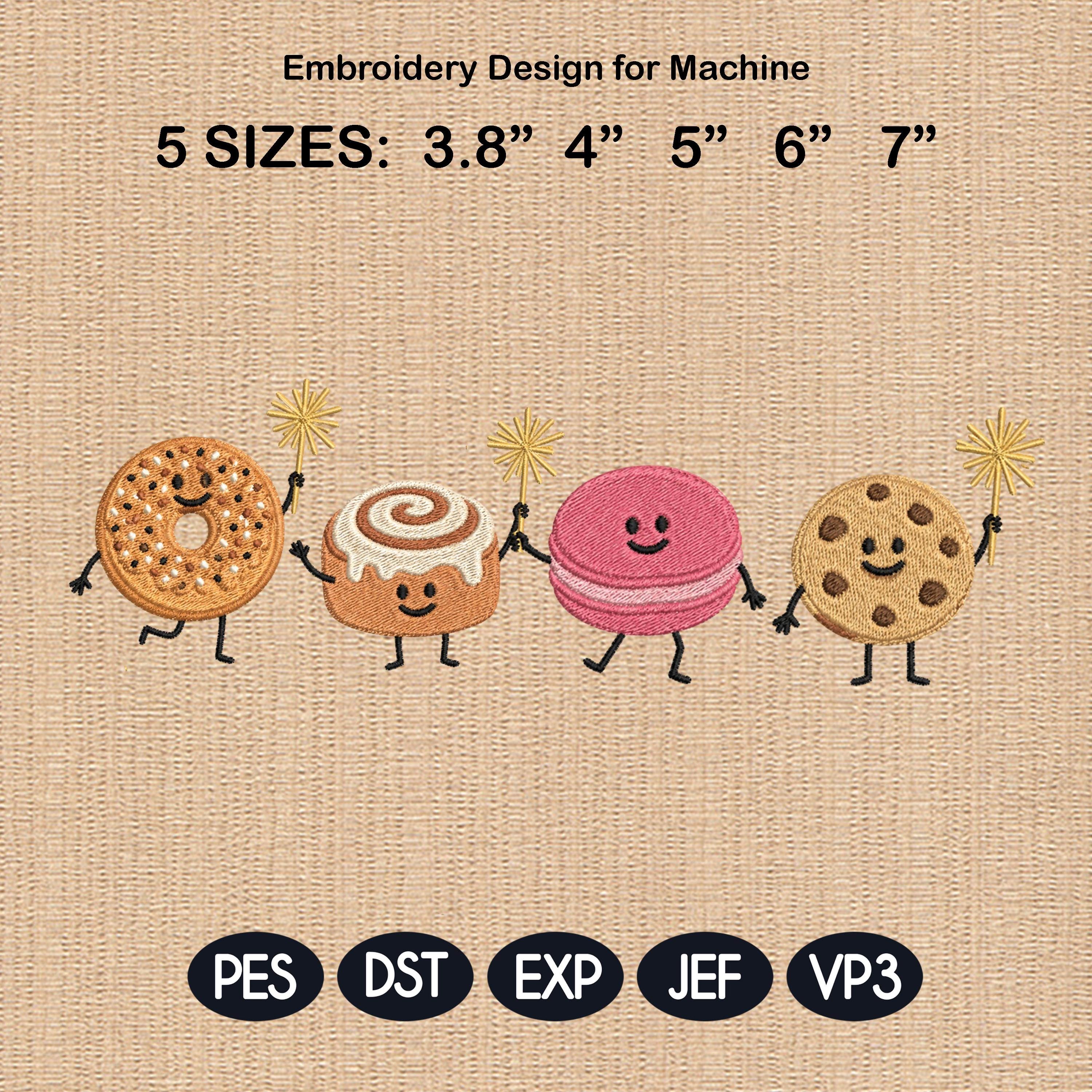Funny Cute Summer Dessert Embroidery Design, Donut Cinnamon Roll Macaron Cookie, Funny Food Machine Embroidery, 5 sizes, Digital Download