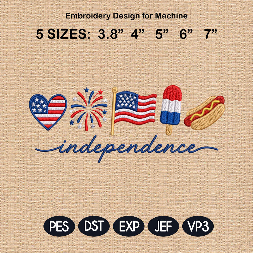 American Independence Day Embroidery Design, 4th of July Patriotic Icons, Hotdog Flag Popsicle, Machine Embroidery,5 sizes, Digital Download