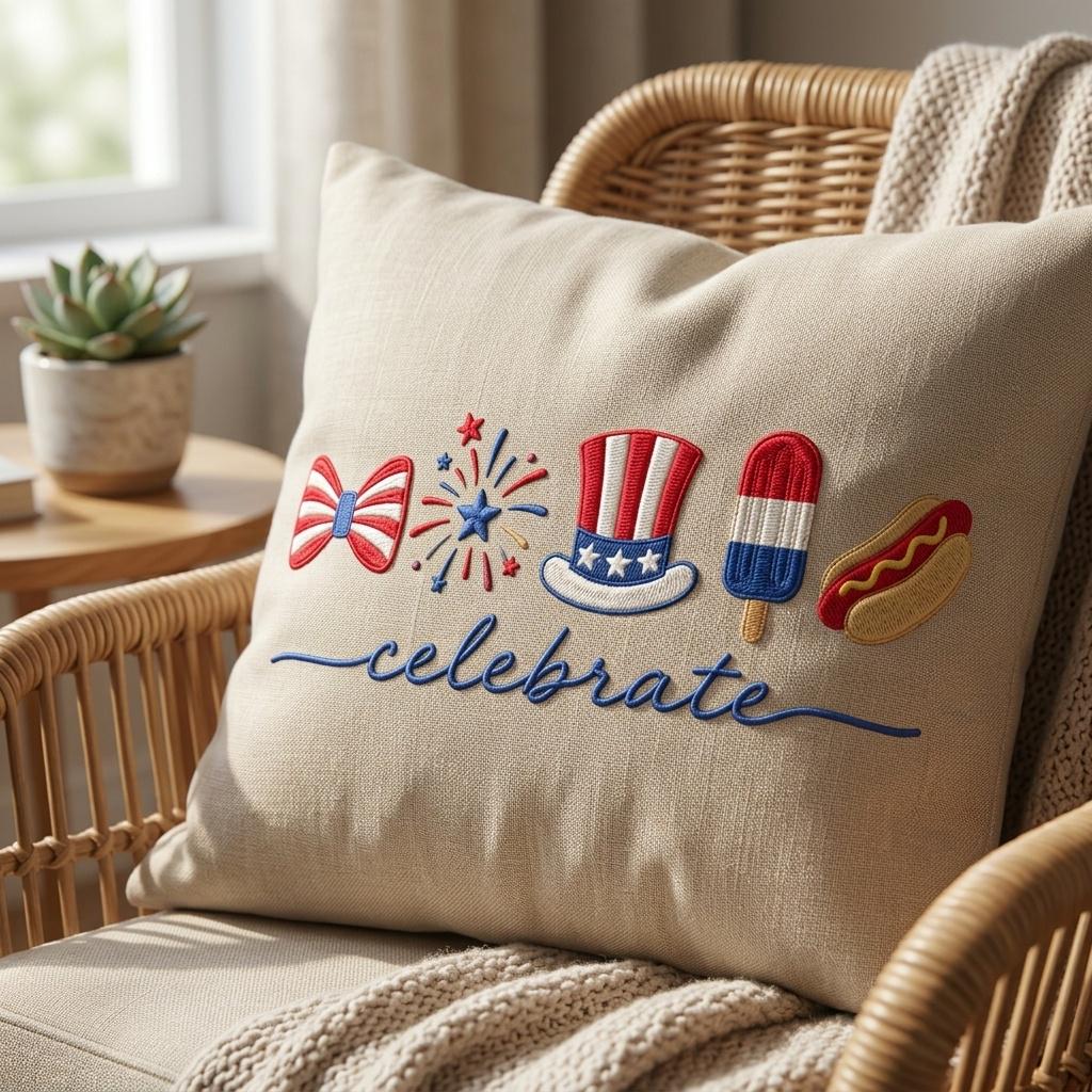 Celebrate America Stars Hat Bow Popsicle Hot Dog Embroidery File, Patriotic 4th July Independence Day USA Icons, 5 sizes, Digital Download - image 6