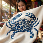 Chinoiserie Crab Embroidery Design, Blue Floral Crab Stitch, Nautical Coastal, Marine Animal Machine Embroidery, 5 sizes, Digital Download - image 7