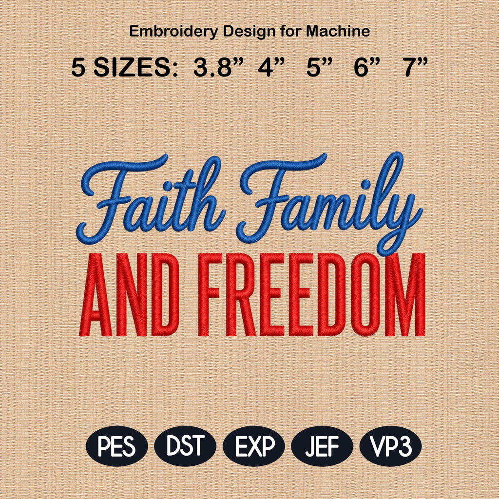 Faith Family Embroidery Design, Saved By Grace Patriotic Stitch, Jesus Inspired Machine Embroidery File, 5 sizes, Digital Download