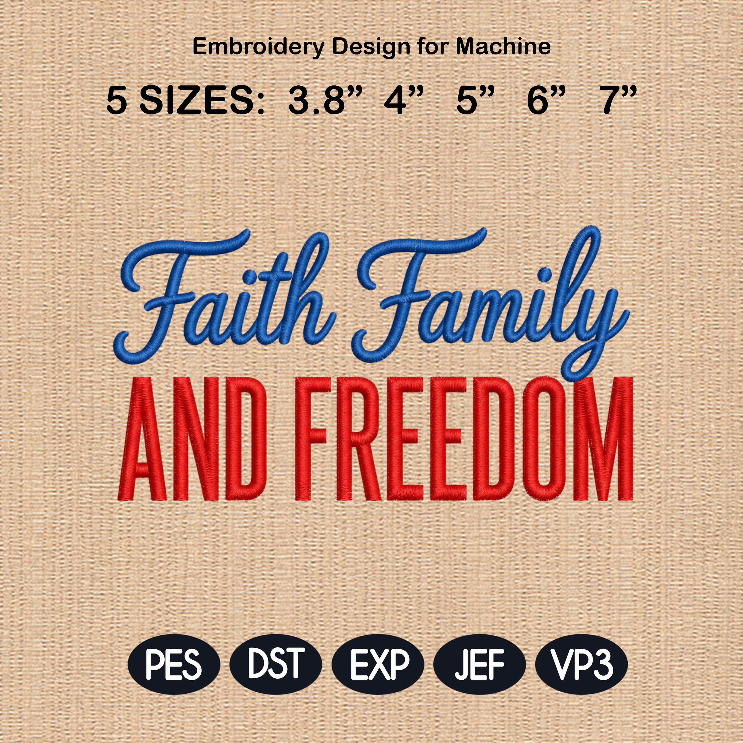 Faith Family Embroidery Design, Saved By Grace Patriotic Stitch, Jesus Inspired Machine Embroidery File, 5 sizes, Digital Download