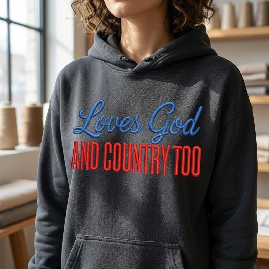 Loves God And Country Embroidery Design, Patriotic Machine Stitch File, Faith Home Decor, 5 sizes, Digital Download - image 3