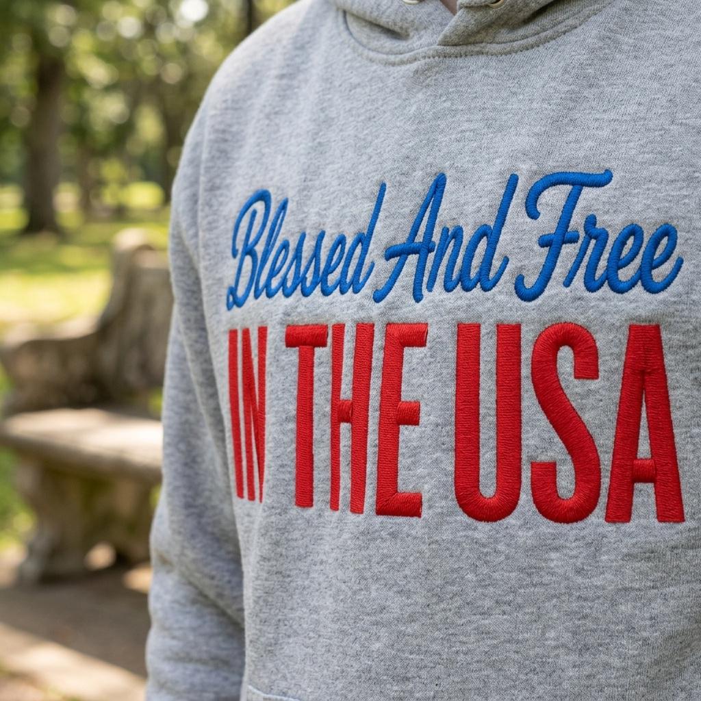 Blessed And Free In The USA Embroidery Design, Patriotic Faith Machine Stitch, Christian Digital Pattern, 5 sizes, Digital Download - image 3