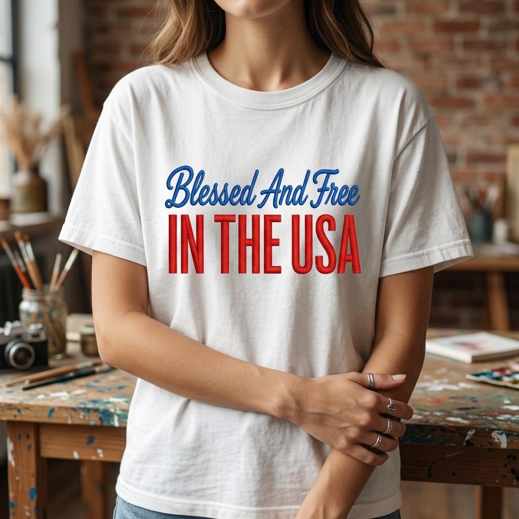 Blessed And Free In The USA Embroidery Design, Patriotic Faith Machine Stitch, Christian Digital Pattern, 5 sizes, Digital Download - image 6