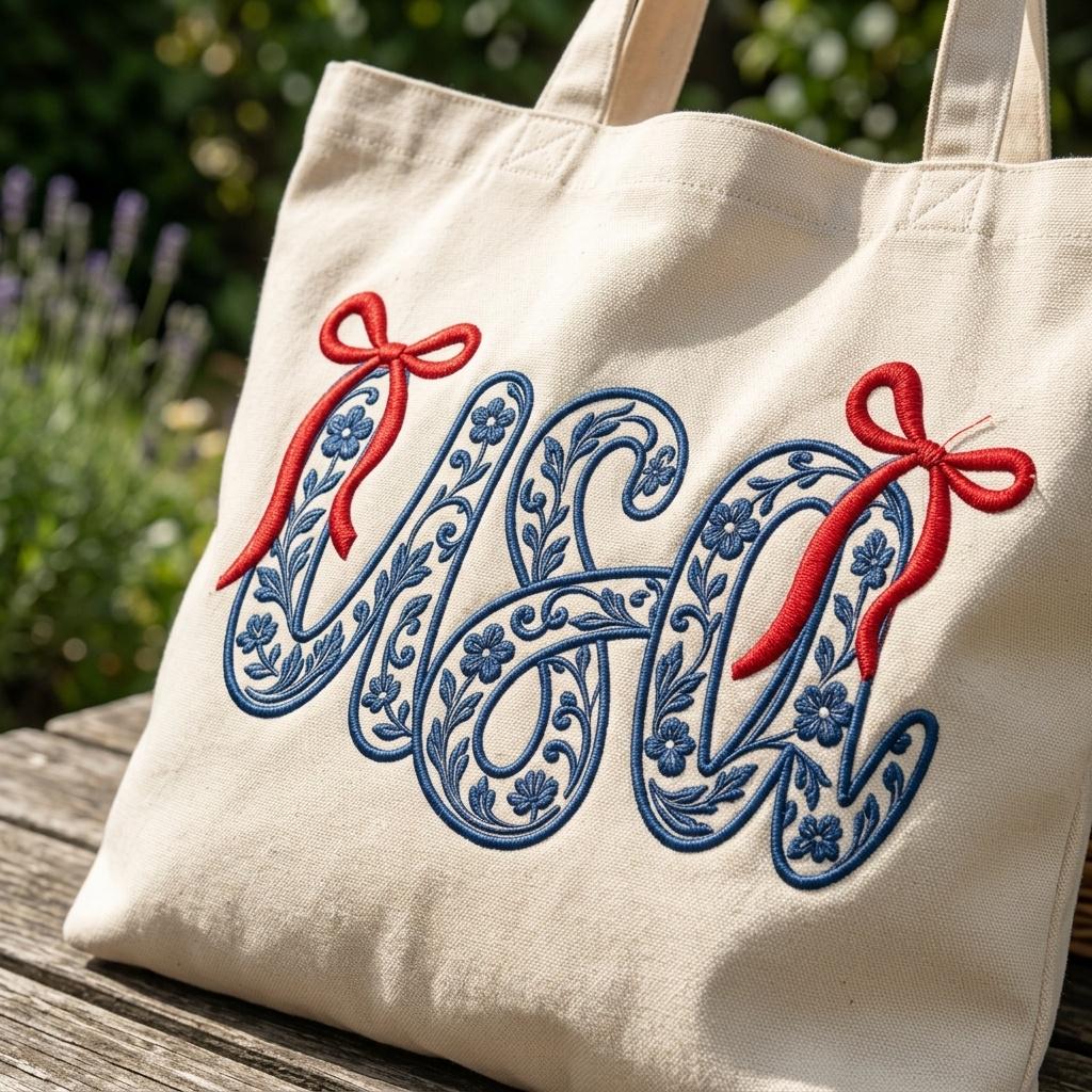 USA Chinoiserie Embroidery Design, Patriotic Bow USA, Blue and White Floral Americana Embroidery, Fourth of July, 5 Sizes, Digital Download - image 7